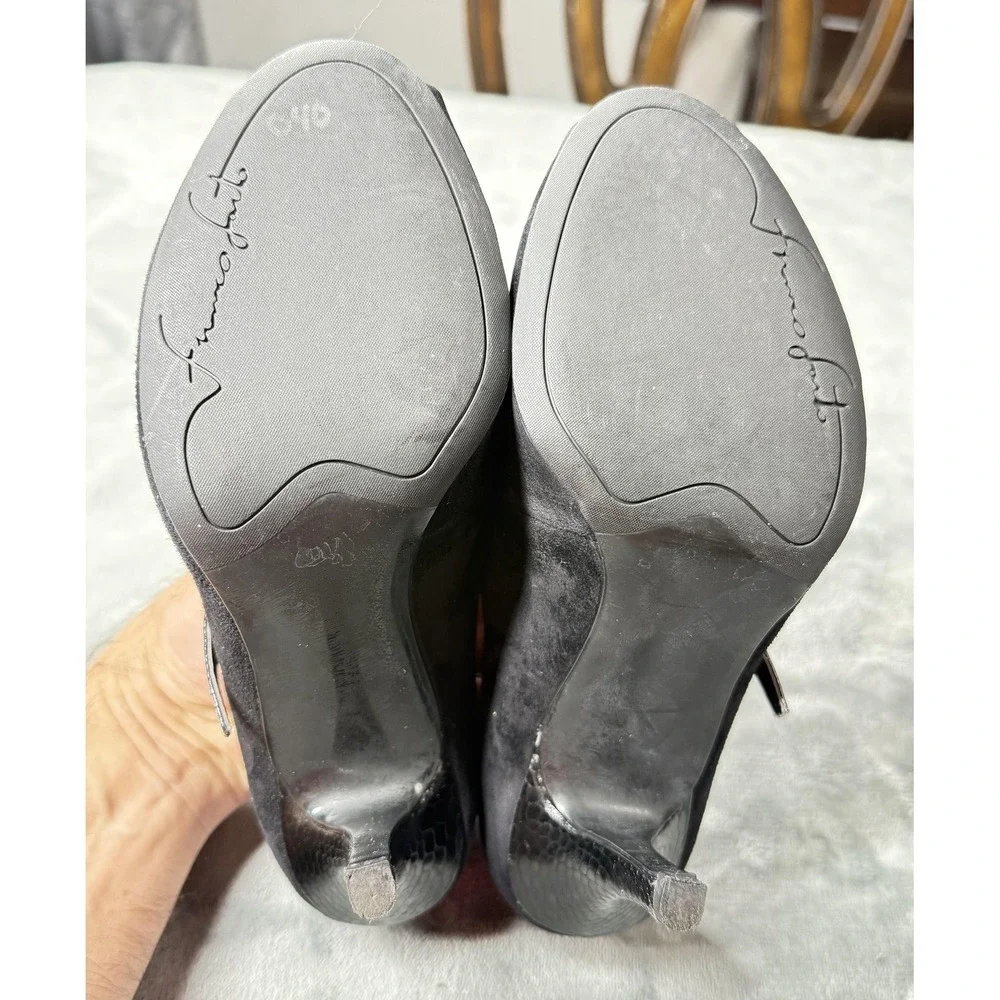 Franco Sarto Shoes Womens Size 7 Black‎ Suede T Strap Peep Toe Mary Jane Heels